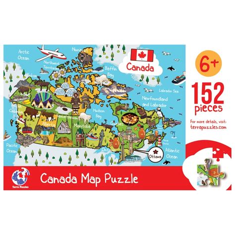 Canada Map Wooden Jigsaw Puzzle for Kids and Adults, 152 Pieces 10x15 Handmade Education Board ...