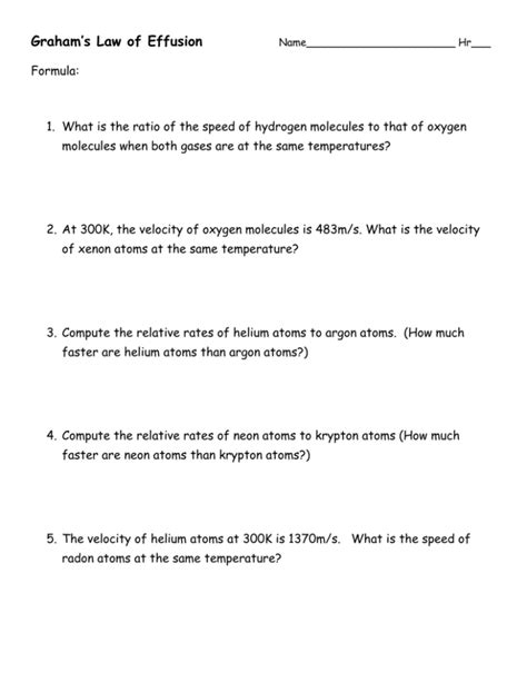 Graham`s Law Calculations