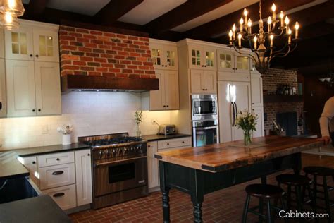 Colonial Farmhouse Kitchen with Brick Floor | Brick floor kitchen, Brick kitchen, Kitchen renovation