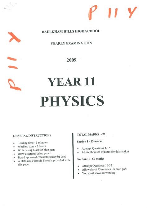 Baulkham Hills 2009 Physics Prelim Yearly & Solutions - p 11 Y BAULKHAM HILLS HIGH SCHOOL YEARLY ...