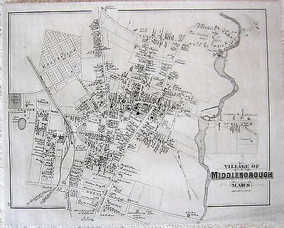 1879 Map of Middleboro Massachusetts Middleborough MA Mass Downtown Map Houses