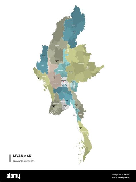 Myanmar higt detailed map with subdivisions. Administrative map of ...