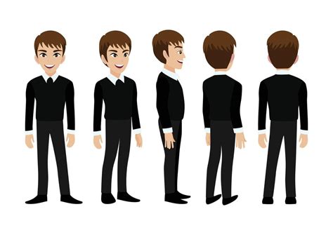 Cartoon character with business man. Front, side, back, 3-4 view animated character. Flat vector ...