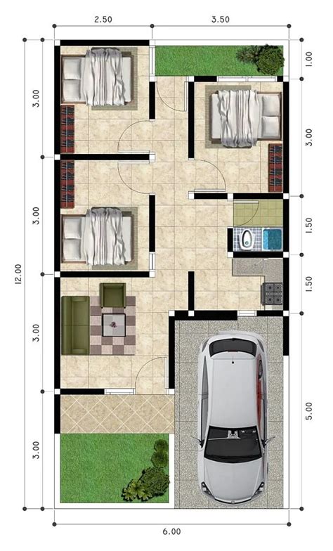 Denah Rumah Minimalis 3 Kamar Ukuran 7x9 dan 7x12