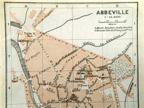 Antique 1909 Abbeville, France Map From Baedekers Guide Atlas Hotel ...