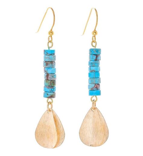 Novica Sea Gold Brass And Reconstituted Turquoise Dangle Earrings | Marketplace | 1800Flowers