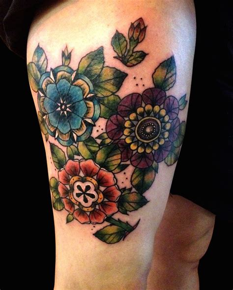 Neo Traditional Flowers by Ollie T2 | Traditional tattoo flowers, Tattoos, Kaleidoscope tattoo