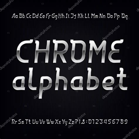 Chrome alphabet font. Modern metallic lowercase, uppercase letters and numbers — Stock Vector ...