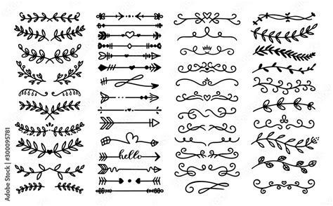 Decorative text dividers. Floral ornament border, vintage hand drawn decorations and flourish ...