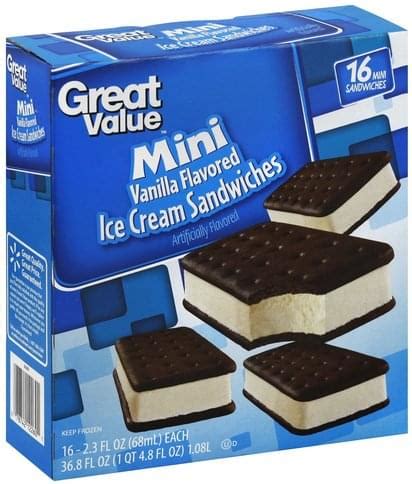 Great Value Mini, Vanilla Flavored Ice Cream Sandwiches - 16 ea, Nutrition Information | Innit