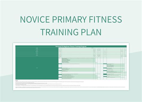 Novice Primary Fitness Training Plan Excel Template And Google Sheets File For Free Download ...