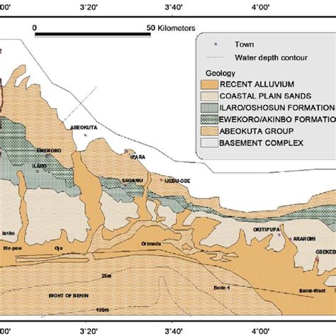 Geological map of the eastern Dahomey Embayment [46]. | Download Scientific Diagram