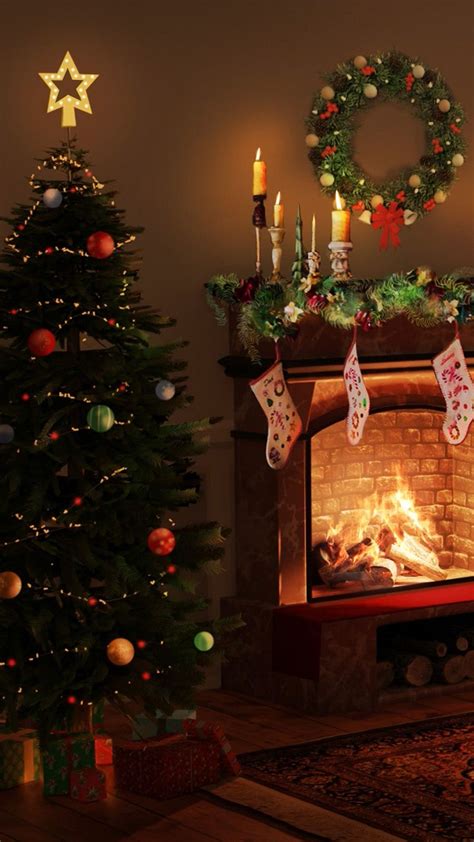 Image of a fireplace with a Christmas tree. Christmas Fireplace, Cozy ...