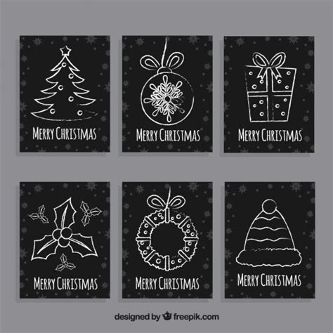 Free Vector | Hand drawn black christmas cards