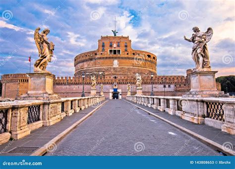 Castel Sant Angelo or the Mausoleum of Hadrian and Tiber River Bridge ...