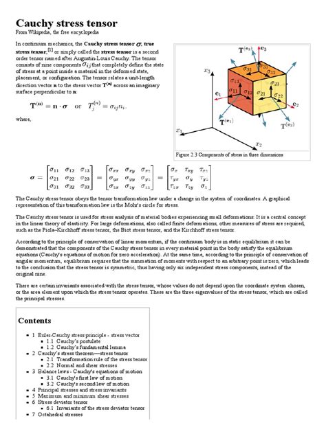 Cauchy Stress Tensor | PDF | Stress (Mechanics) | Tensor