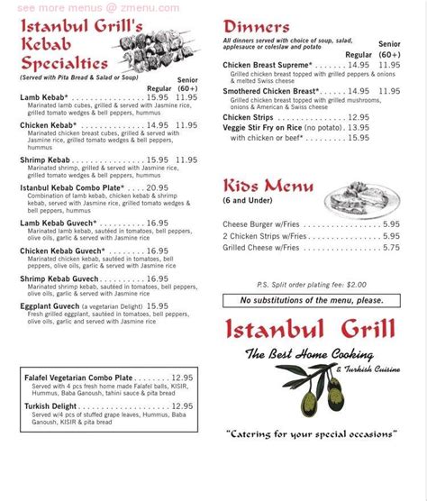 Menu at Istanbul Grill restaurant, Fairfield