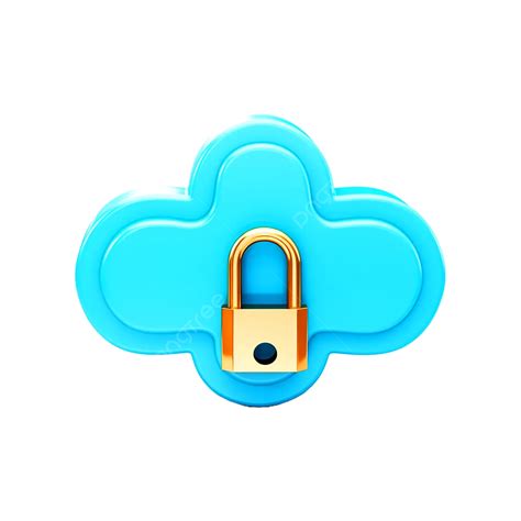 Blue Color And Golden Padlock Cloud 3d Isolated Minimal Icon, Blue Color And Golden Padlock ...