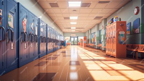 Premium AI Image | a bustling school hallway filled with lockers