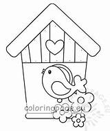 Wooden Birdhouse With Bird Vector Illustration – Coloring Page sketch template
