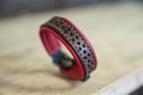 Red Black Leather Bracelet Thin and Light Handmade in France - Etsy ...