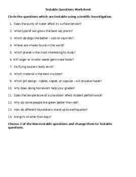 Testable Questions Worksheet by Bowlby's Science Corner | TPT