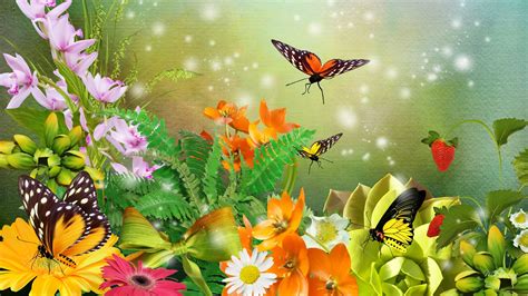 Many butterflies on the flowers in the garden Wallpaper Download 3840x2160