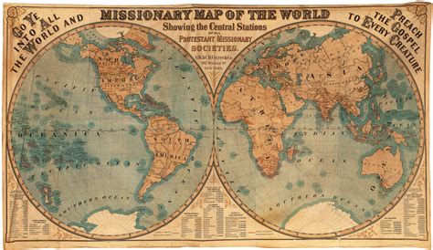 Mammoth 1878 Missionary Map of the World on cloth - Rare & Antique Maps