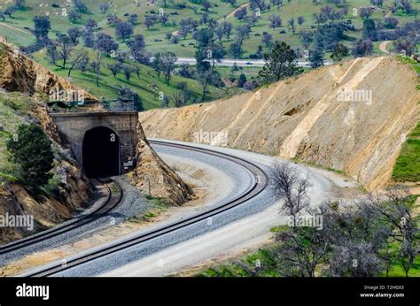 The Famous Tehachapi Loop where a train can cross over itself on its way up the pass, California ...