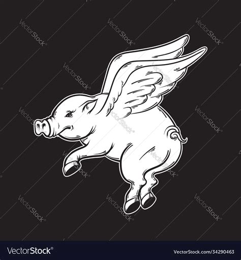 Hand drawn flying pig tattoo artwork template Vector Image