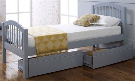 Grey Euro Single Wooden Bed Frame With Two Storage Drawers