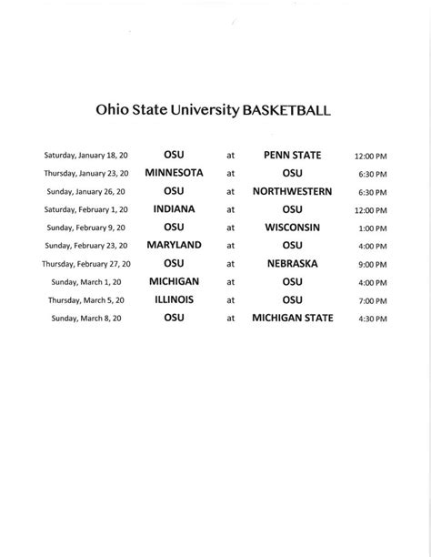 OSU Basketball Schedule - WTNS