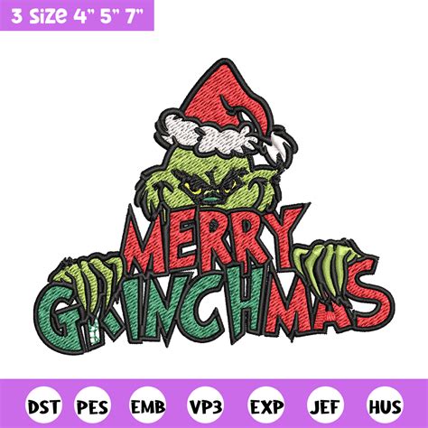 Merry christmas Grinch Embroidery design, Grinch christmas E - Inspire Uplift