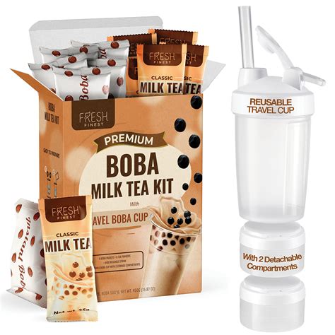 Buy Fresh Finest Instant Boba Tea Kit with Tapioca Pearls & Reusable Boba Cup with Straw ...