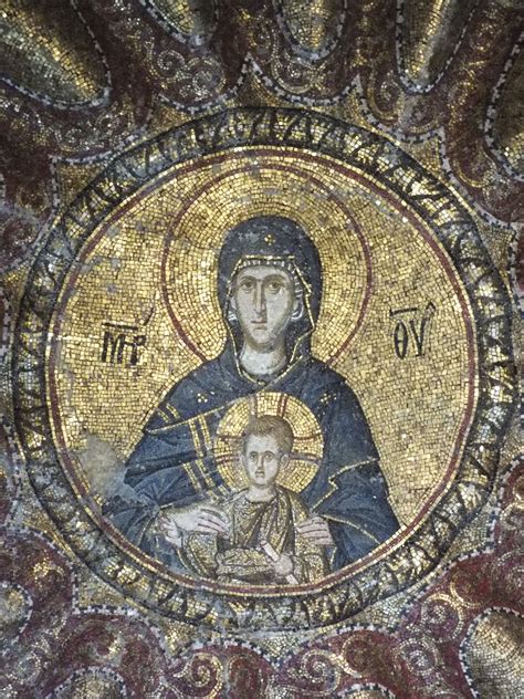 Theotokos with Christ. Dome mosaic (14th century) in Chora Monastery, Constantinople ...