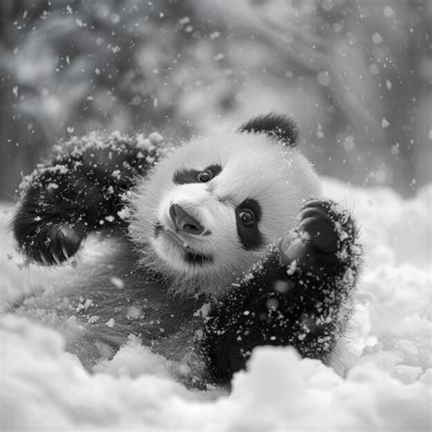 Panda rolling in snow wallpaper | Premium AI-generated image