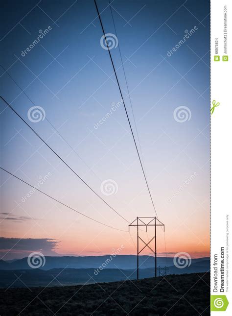 Power lines stock photo. Image of blue, industry, sunrise - 66975824