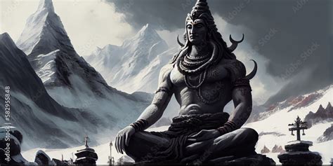 Lord Shiva meditating in himalayas Stock Illustration | Adobe Stock