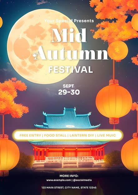 Premium PSD | Mid autumn festival flyer poster psd