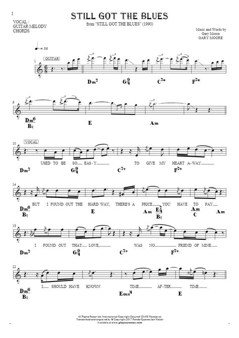 Still Got The Blues - Notes, lyrics and chords for vocal with accompaniment | PlayYourNotes