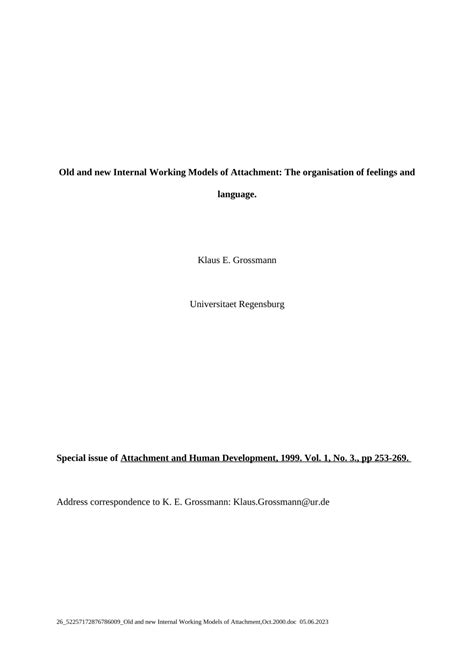 (PDF) Old and new internal working models of attachment: The organization of feelings and language