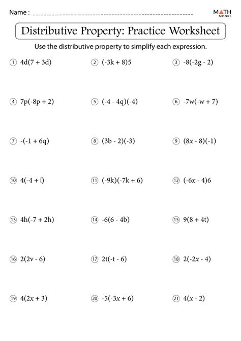 Distributive Property Worksheets with Answer Key