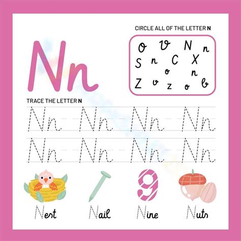 Circle And Trace The Cursive N Worksheet