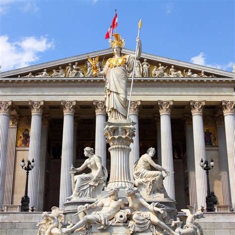 #Vienna Parliament Building in the #Greek #Roman style with the Pallas #Athena statue & fountain ...