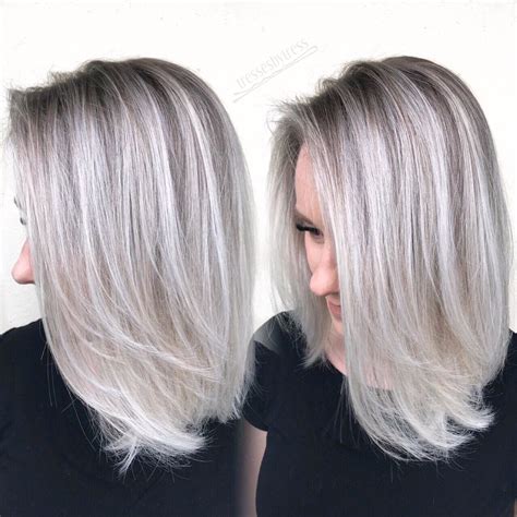 Icy white platinum blonde Balayage lob | Platinum blonde balayage ...