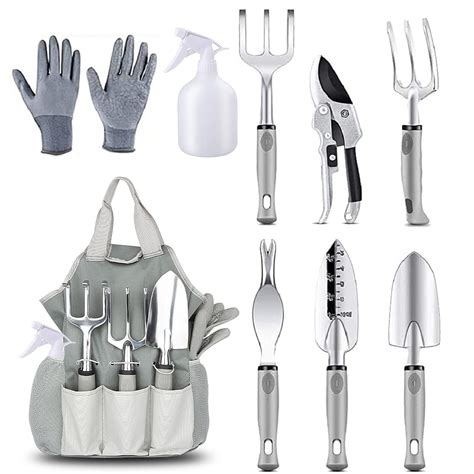 KUDORO 9 Pcs Heavy Duty Garden Tool Set, Aluminum Alloy with Bag & Gloves, Silver - Walmart.com