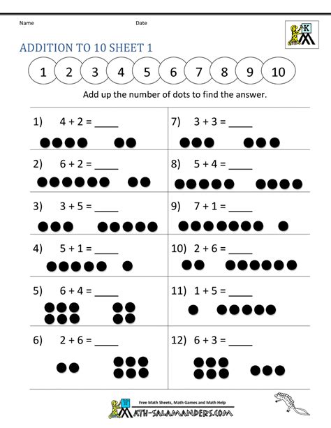 Addition Math Worksheets for Kindergarten