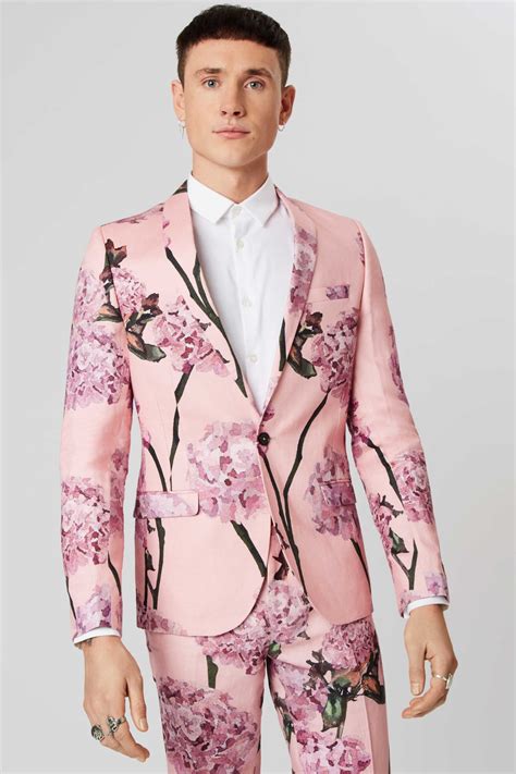 Rossa Skinny Fit Pink Suit Jacket With Floral Print – Twisted Tailor ...