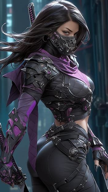 Premium AI Image | a woman in a cosplay with a purple and black outfit.