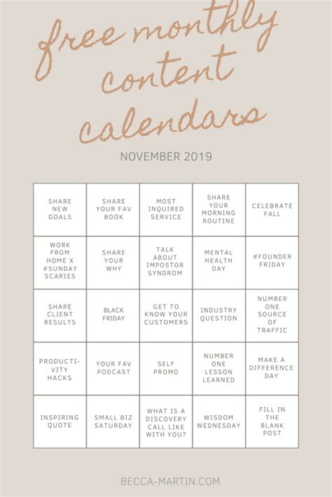 November 2019 content calendar for all your instagram, facebook and linkedin needs | how to ...